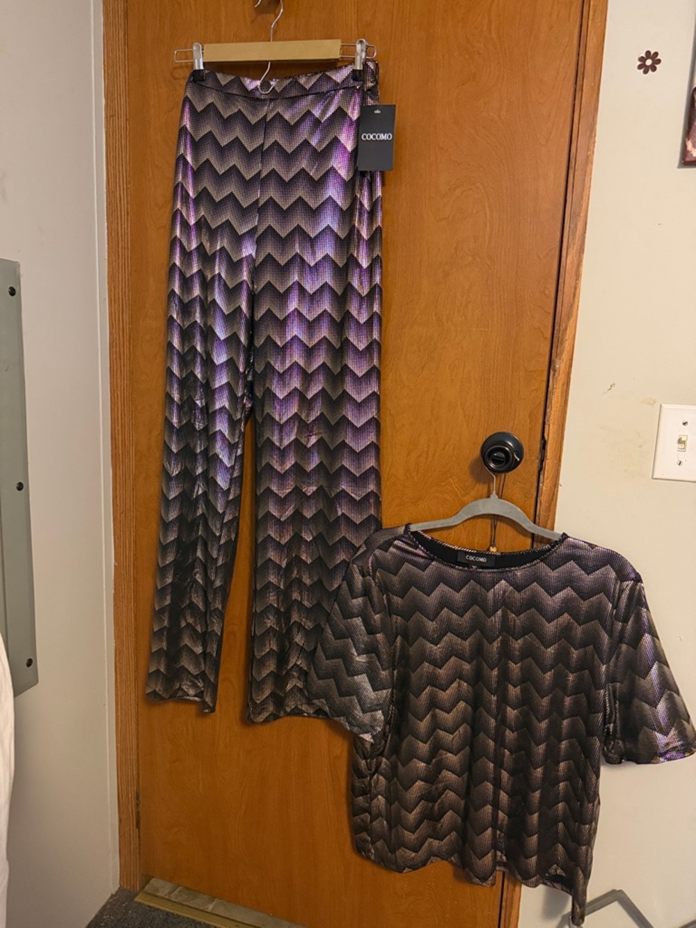 Cocomo Metallic Chevron Two-Piece Set in Purple and Black